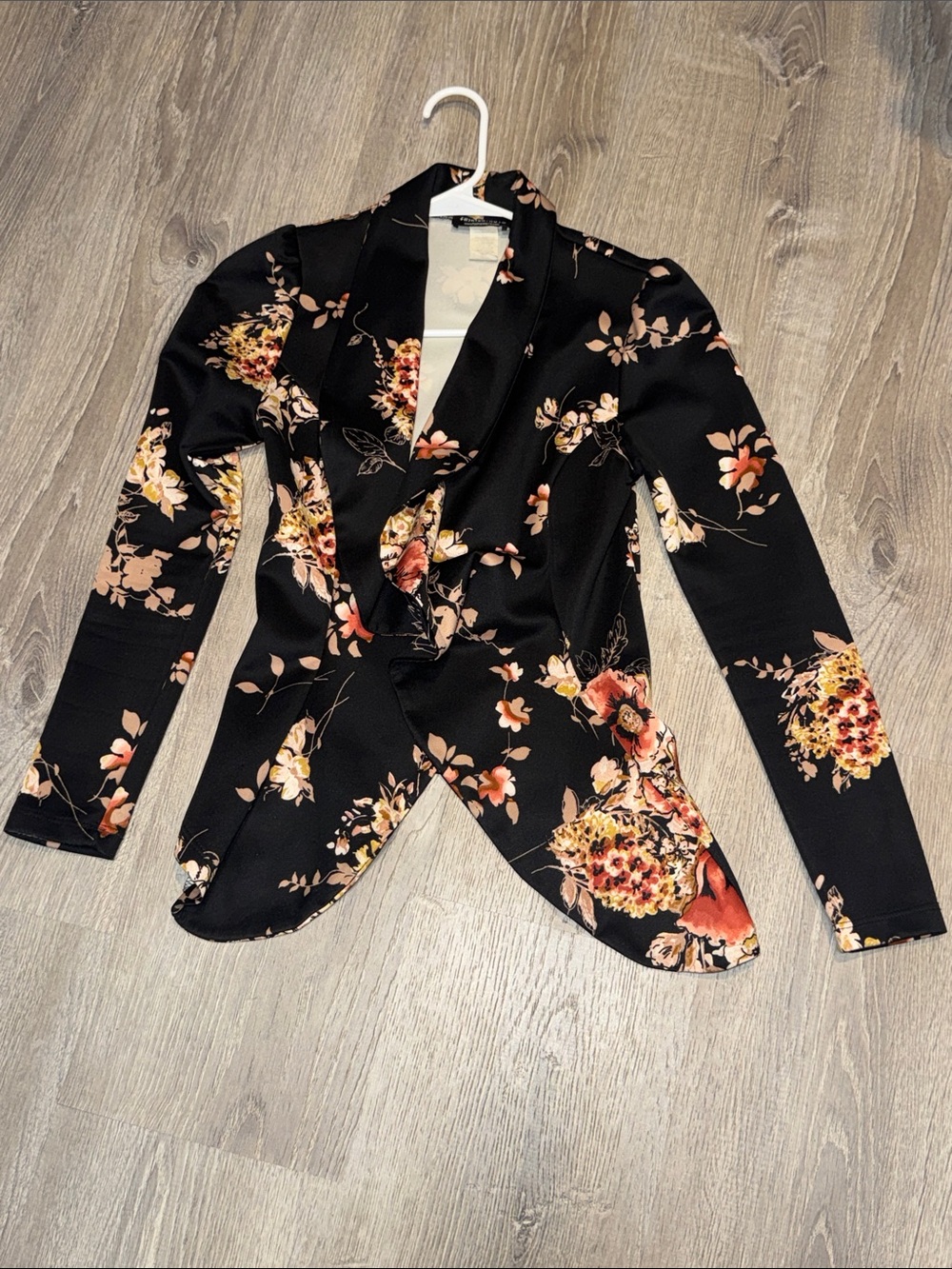 Fashion Nova Black Floral Wrap Blazer